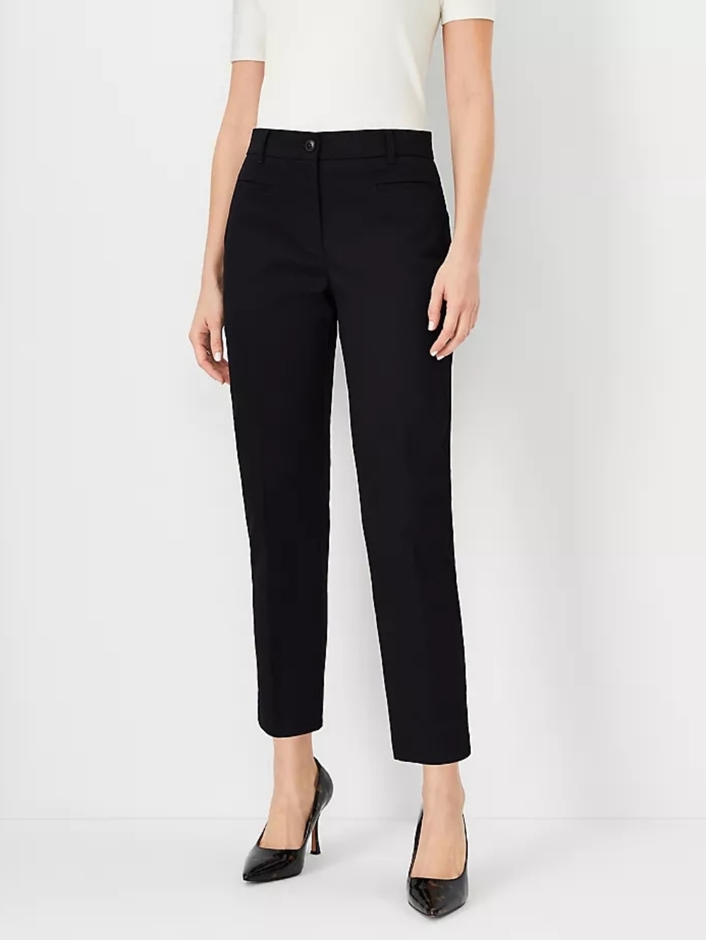 NWOT Ann Taylor Petite Cotton Crop Pant Classic Black Ankle Straight Stretch 8P